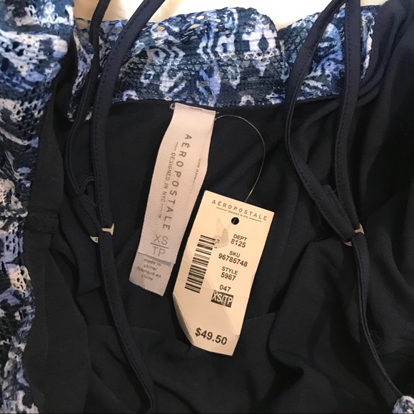 ✨  Aeropostale Spaghetti Strap Blue Print Romper - Picture 3 of 4